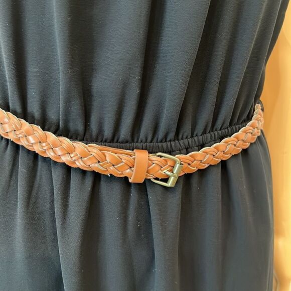 Love 21 Size Small Dress Black Embroidery Lined Brown Belt Maxi Ruffled Bottom - Picture 5 of 15